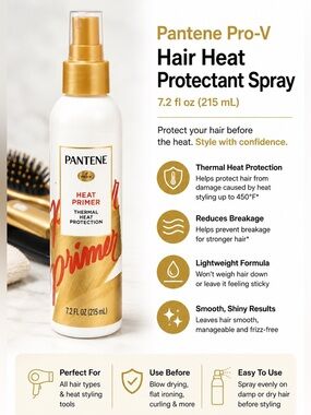 Pantene Pro-V Heat Primer Thermal Protectant Spray — Gold/White